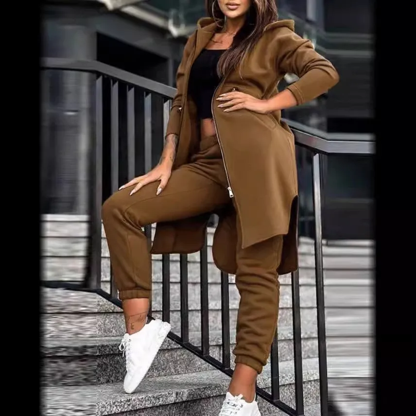 Hooded Casual Set Full Length Japanese Korean Casual with Tracksuit Set Regular Sleeve Long Pants Long Sleeve Autumn for Women