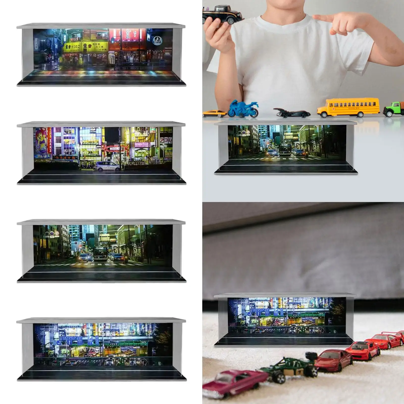 1:64 Scale Parking Lot LED Display Case Storage Diecast Car Display for Diecast Car Mini Dolls Action Figures Collection Diorama