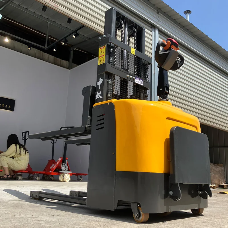 

Customized 1 TON Fully Electric Self Load Lifting Pallet Stacker Forklift Standing Style