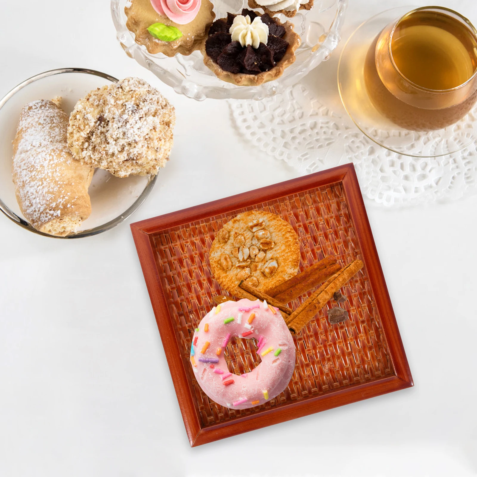 

Bamboo Woven Tray Serving Bread Basket Dessert Countertop Fruit Display Baskets Small Trays