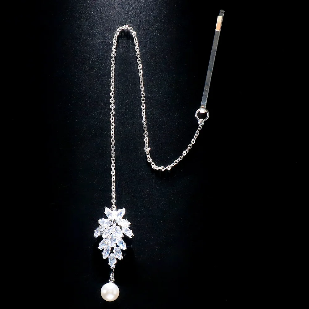 Stonefans Elegant Zircon Forehead Chain Headpiece Wedding Accessories 2023 Pearl Pendant Indian Bridal Hair Jewelry for Women