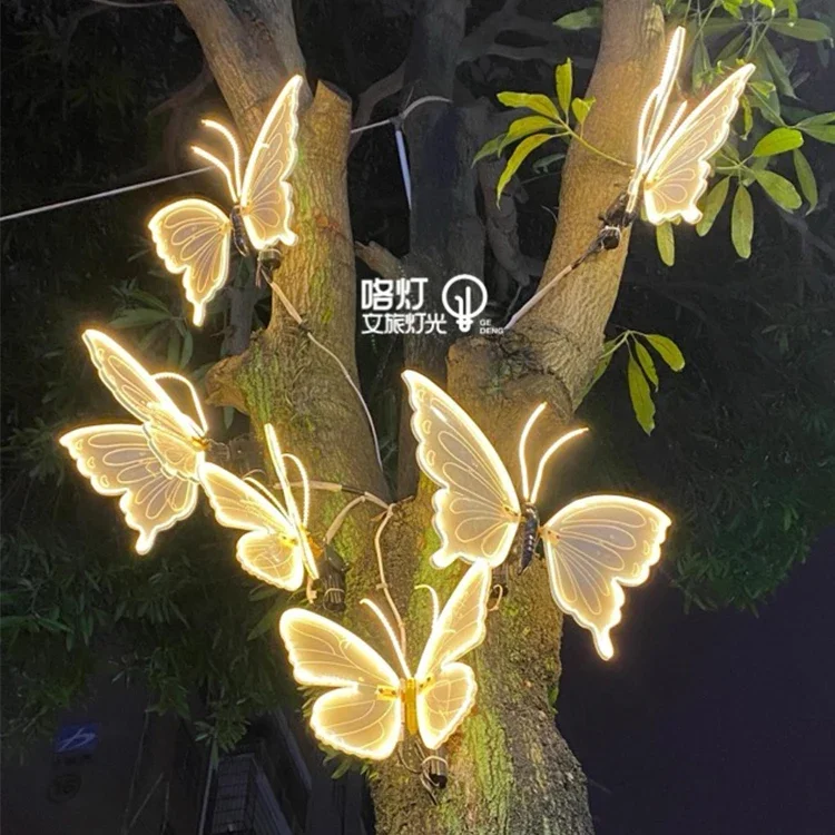 3d Christmas Motif Lights Outdoor Waterproof Landscape Lighting Dynamic Colorful For Wings Led Iron Butterfly Light