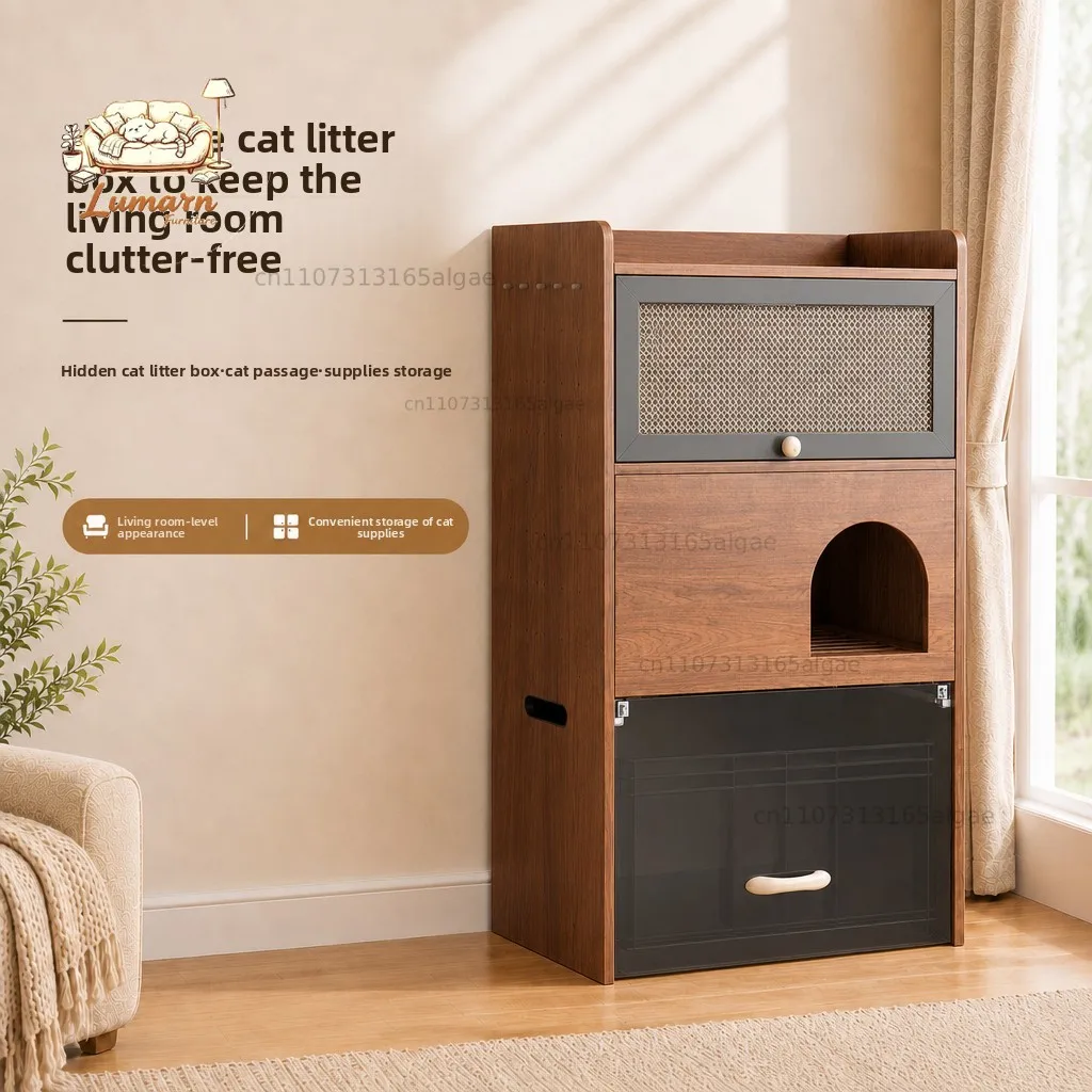 Cat litter cabinet Hidden cat litter box cabinet Living room furniture Wind cat toilet integrated cabinet Pet furniture storage