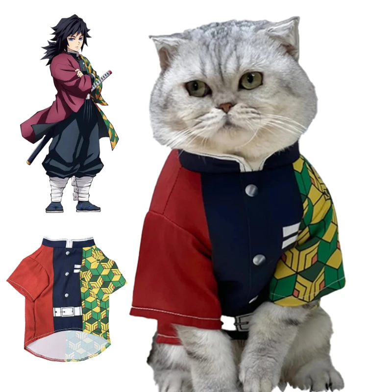 

Halloween Pet Cosplay Costume Tomioka Giyuu Dog Clothes Cute Cartoon Cat Anime T-shirt Clothing Pet Party Transformation Costume