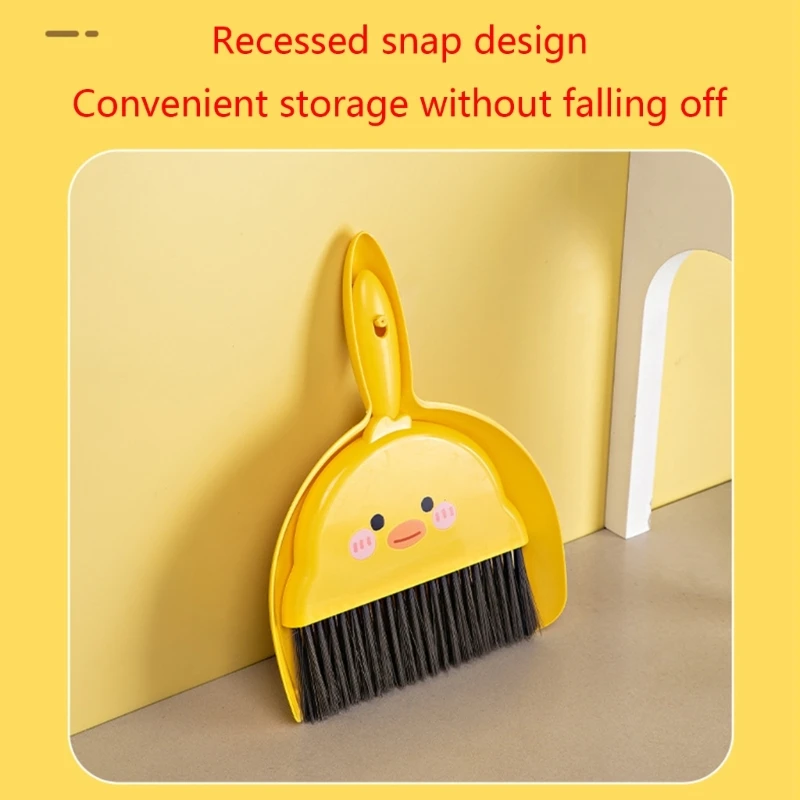 Mini Broom Dustpan Suit Cartoon Duck Dormitory Debris Cleaning Brush for Indoor Outdoor Traveling Camping Portable A0KF