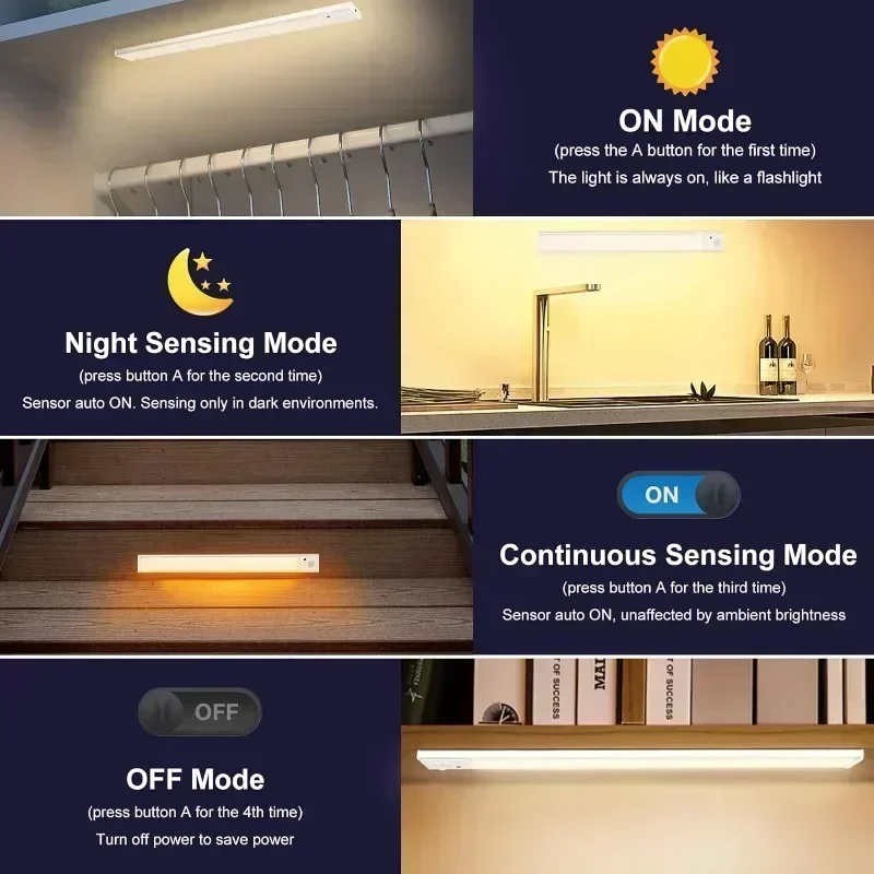 Xiaomi lampu LED, tanpa kabel Xiaomi gerakan Sensor lampu malam USB dapat diisi ulang untuk kamar tidur dapur kabinet lampu Remote kontrol pencahayaan