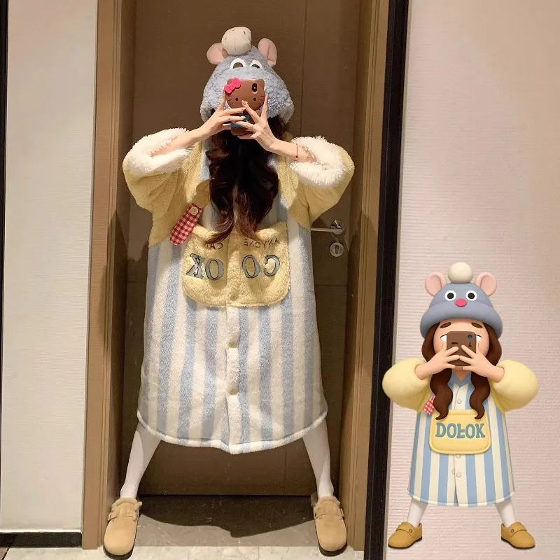 Anime Peripheriegeräte Ratatouille Remy Herbst Winter Plüsch Pyjamas Cartoon Merchandise Hause Nachtwäsche Set Paar Mädchen Nachtwäsche Geschenk