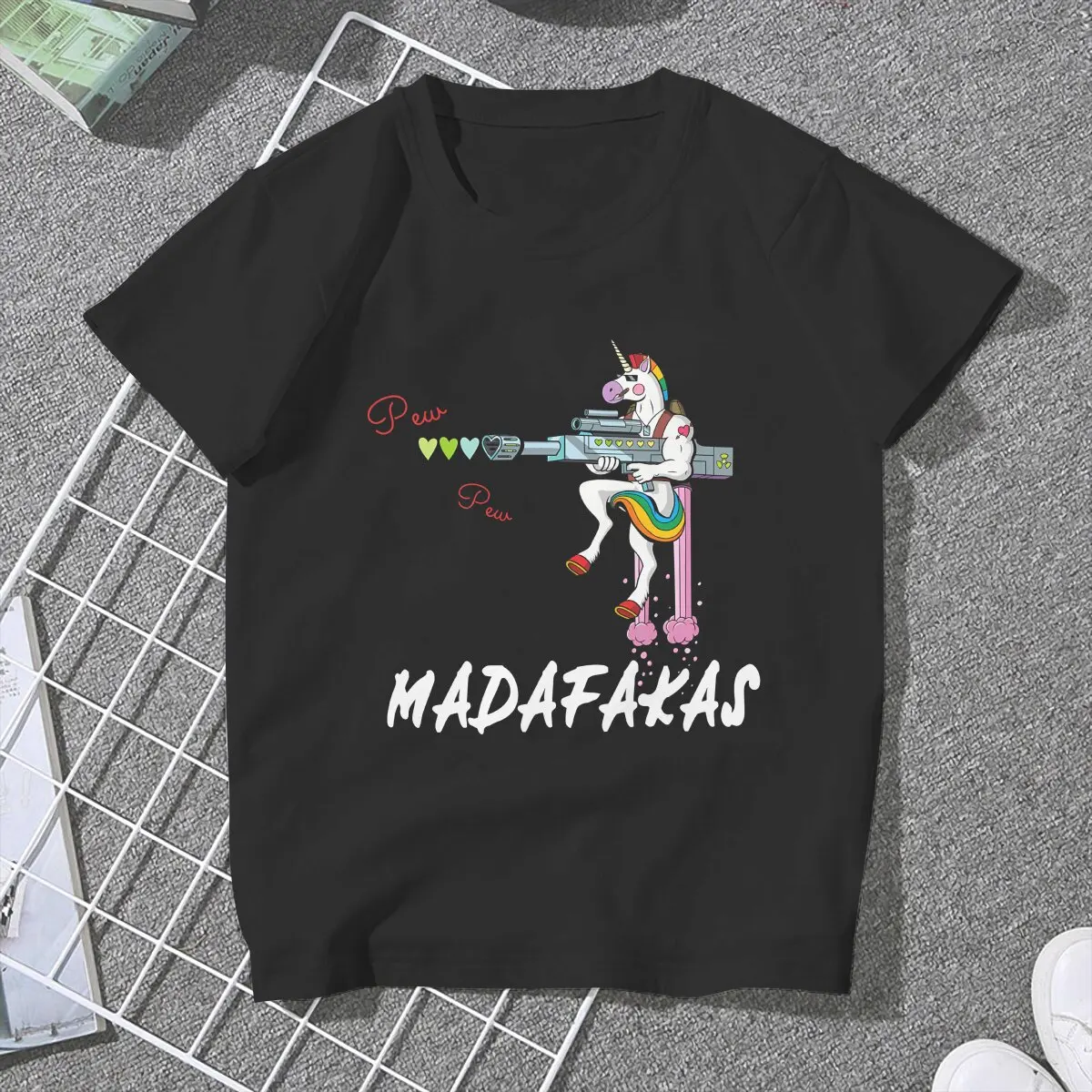 Unicorn Women's T Shirts Pew Pew Madafakas Cat Animal Vintage Tees Short Sleeve Round Neck T-Shirts New Arrival Clothes