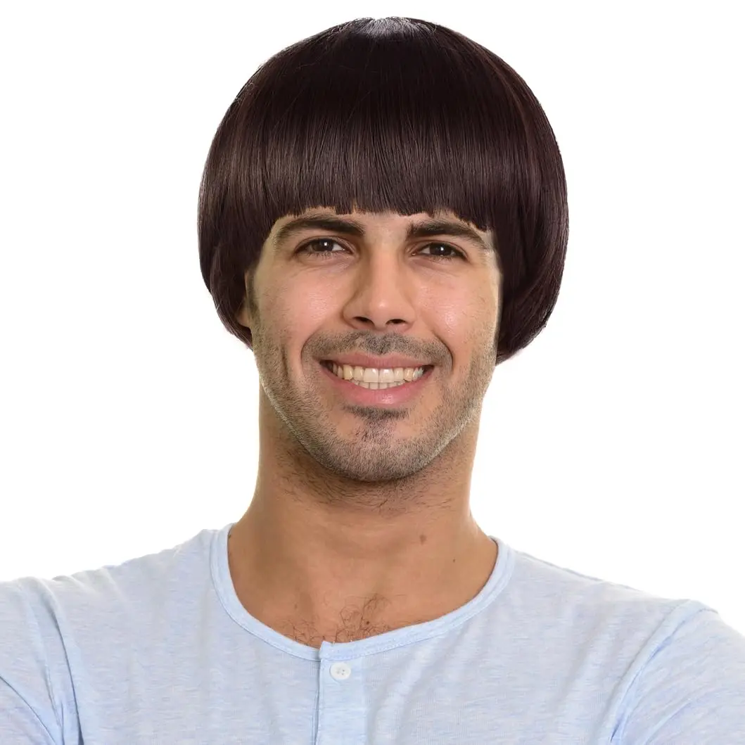

Short Mushroom Wig for Men-Synthetic 60s Bowl Cut Wigs for Anime Movie Music Costume Halloween Cosplay Party