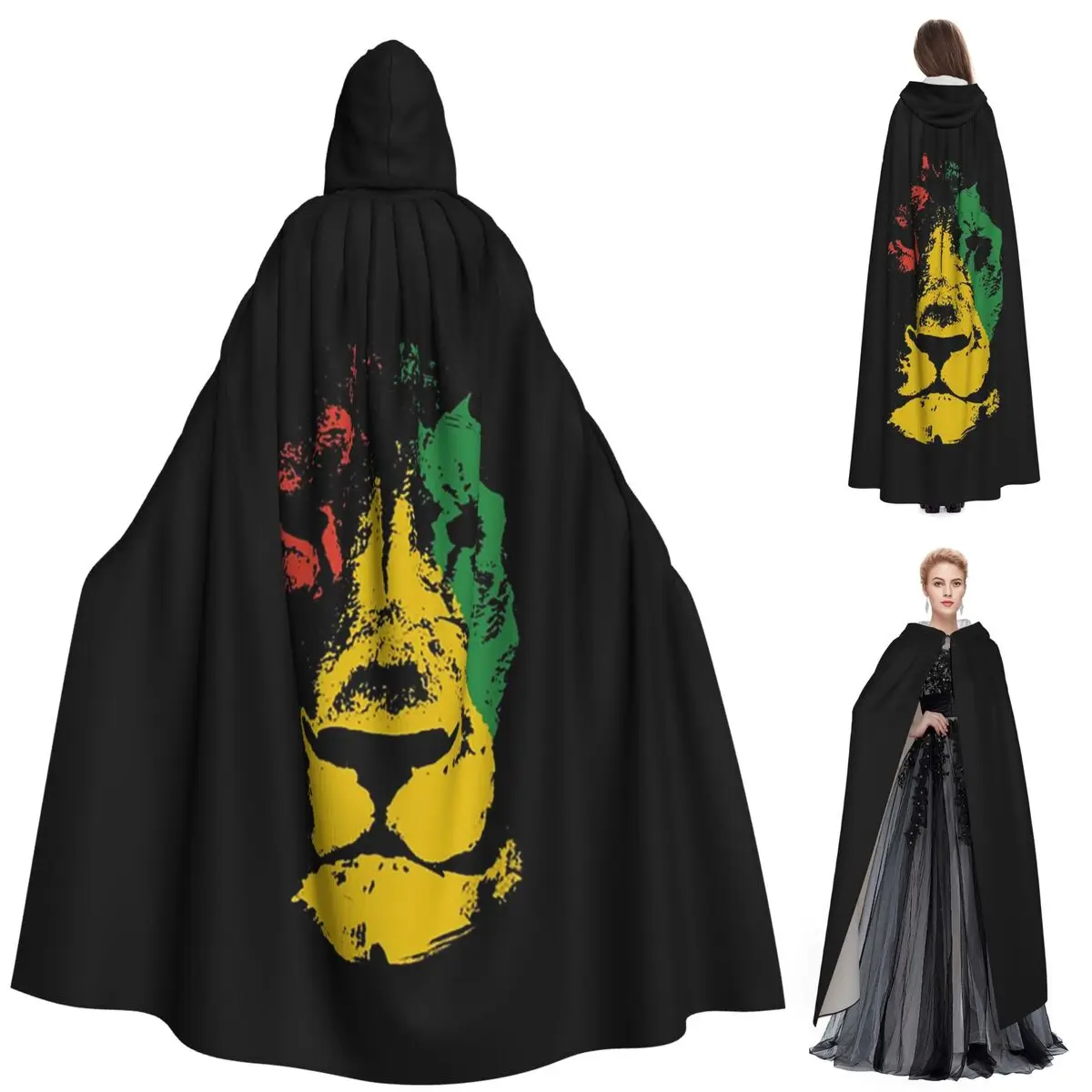 

Rastafarian Flag Lion Long Hooded Cloak Witch Medieval Costume Cosplay Cape HalloweenVampire Adult Unisex