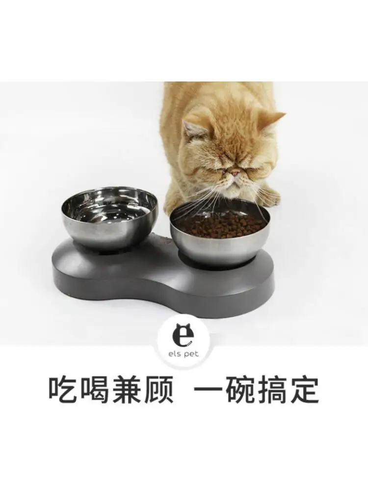 

Stainless Steel Oblique Mouth Cat Bowl, Food Grade, Removable and Washable Double Bowl, Pet Food Bowl, Pet Supplies