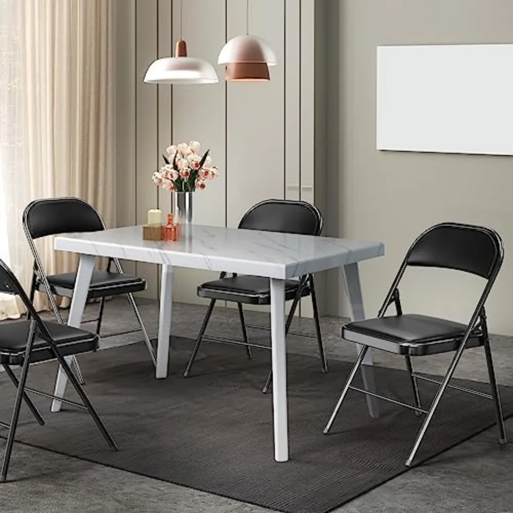 6 Pack Folding Chairs with Padded Seats, Metal Frame with Pu Leather Seat & Back, Capacity 350 lbs, Black