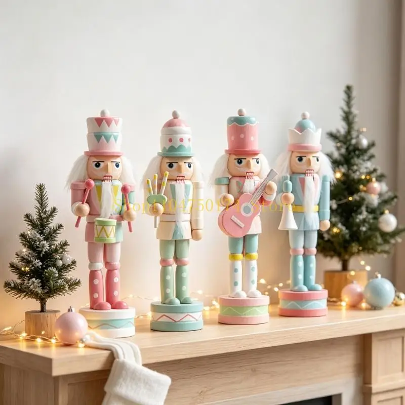 Christmas Nutcrackers Soldier Figurine Set with Decorated Construction, Assorted Poses, and Individual Round Bases for Flexible