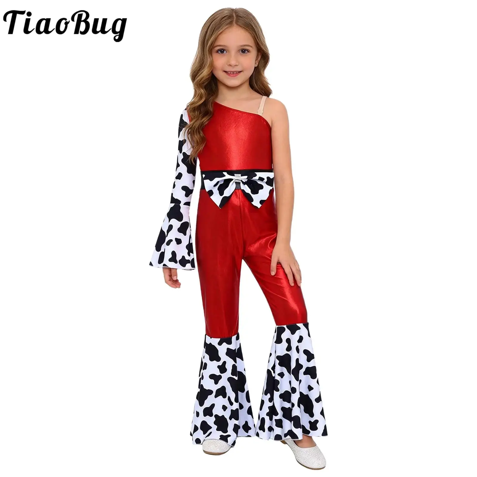 

Kids Girls Western Cowgirl Dress Up Costumes Jazz Dance Jumpsuit Long Bell Sleeve Flare Pants Party Jumpsuit Carnival Clothes