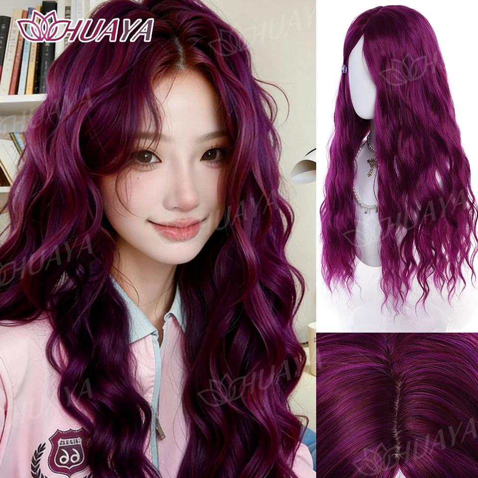 Purple Synthetic Lolita Wig with Water Wave Curls with Bangs Suitable for Women's Everyday Wear Holiday Costumes and Cosplay