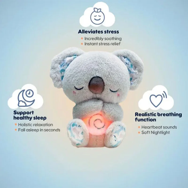 Crianças Calmante Koala Urso Respiração Stress Relief, Ansiedade Respiração Sensorial, Música Iluminação Decoração Dormir, Companheirismo