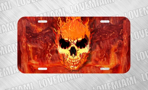 Fire Flame Skull Skeleton Hell Ghost Face License Plate Auto Car Tag FREE SHIP Aluminum