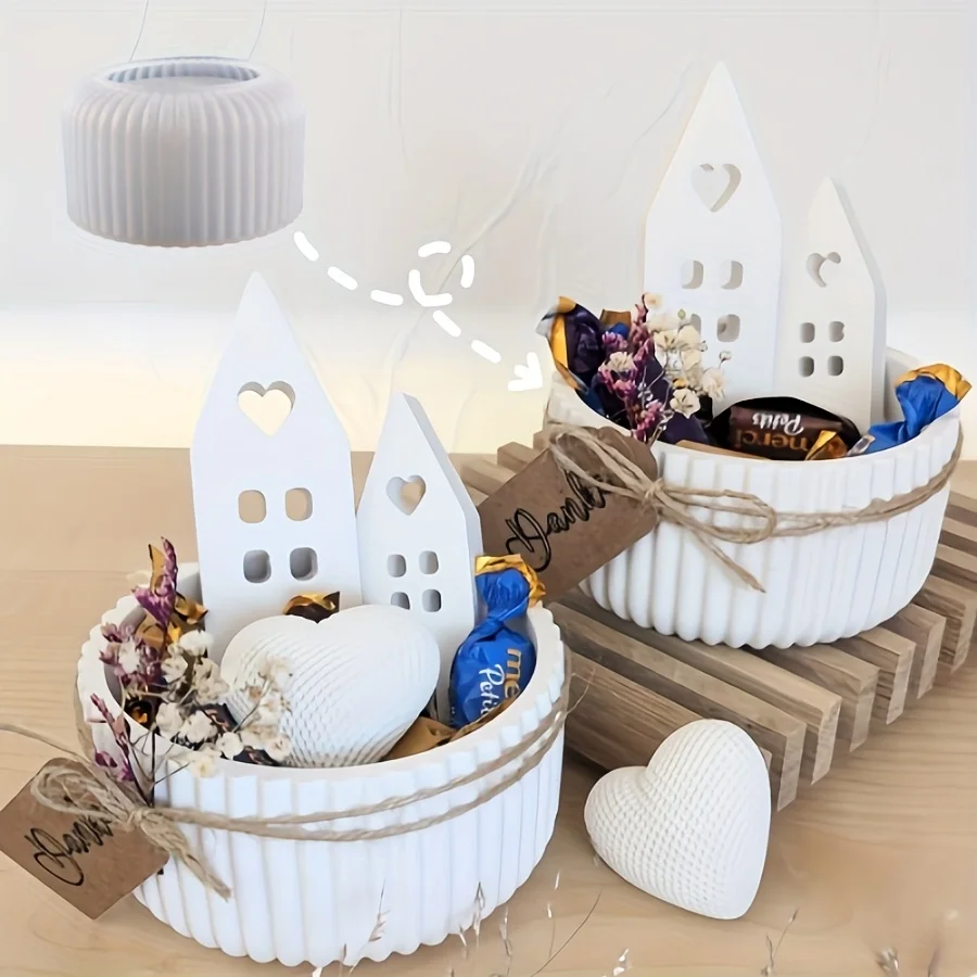 Resin Mold Large Striped Storage Box Ornament Mold Home Decoration Table Drip Glue Striped Candle Cup Storage Silicone Mold