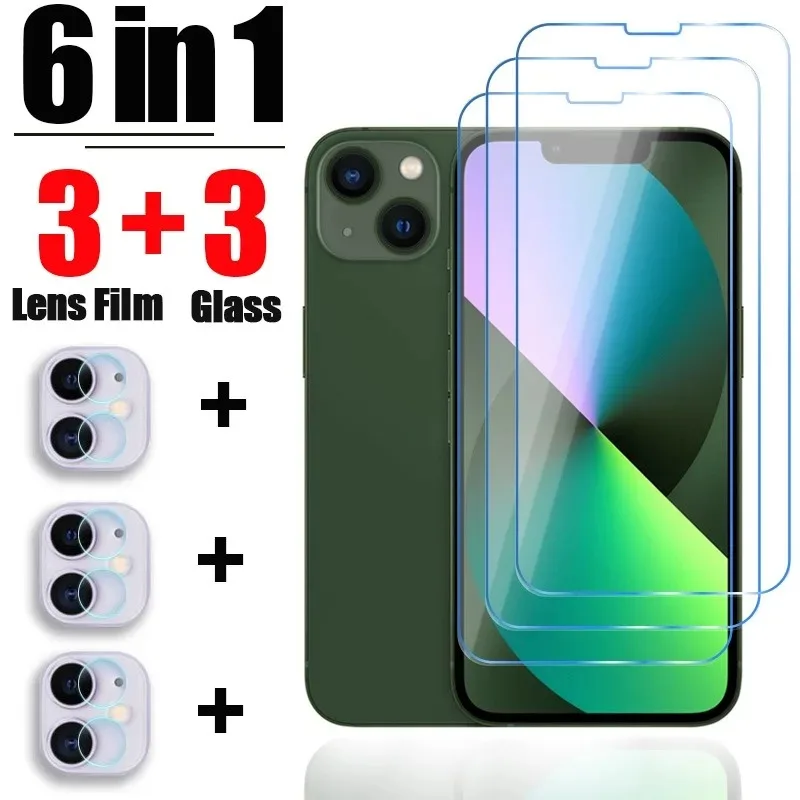 

6 in1 Protective Glass for iPhone 14 15 Pro Max 11 Pro Max 13 12 Mini Camera Lens Film for iPhone X XR Xs Max 14 Plus Glass