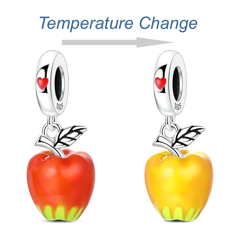 925 Sterling Silver Charms Bead CZ Zircon Glazed Color Changing Apple Dangle Fit Original Bracelet DIY Women Jewelry Gift