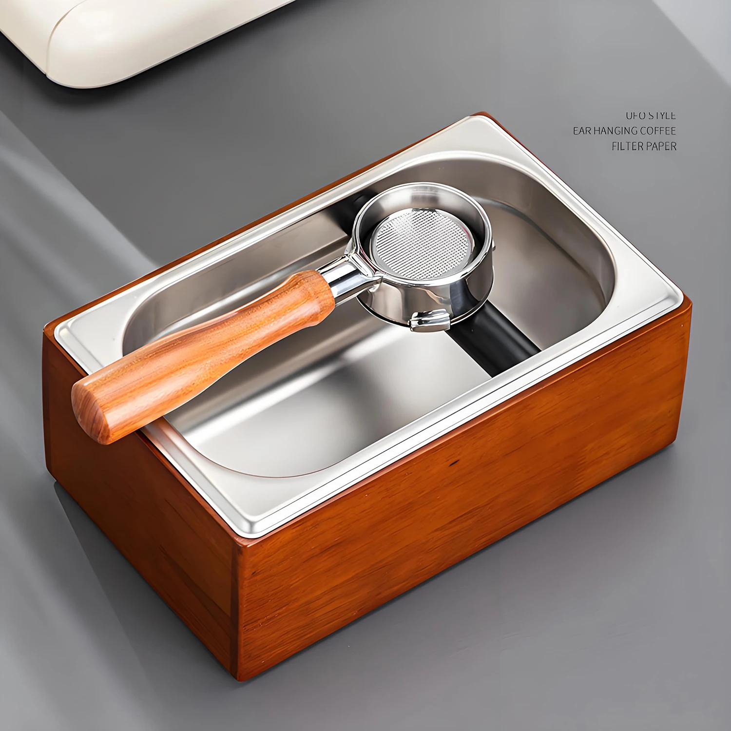 

Large Espresso Knock Box, Stainless Steel and Wood Trash Can for Espresso Pucks Coffee Knock Box with Quiet Silicone Bar for Cof