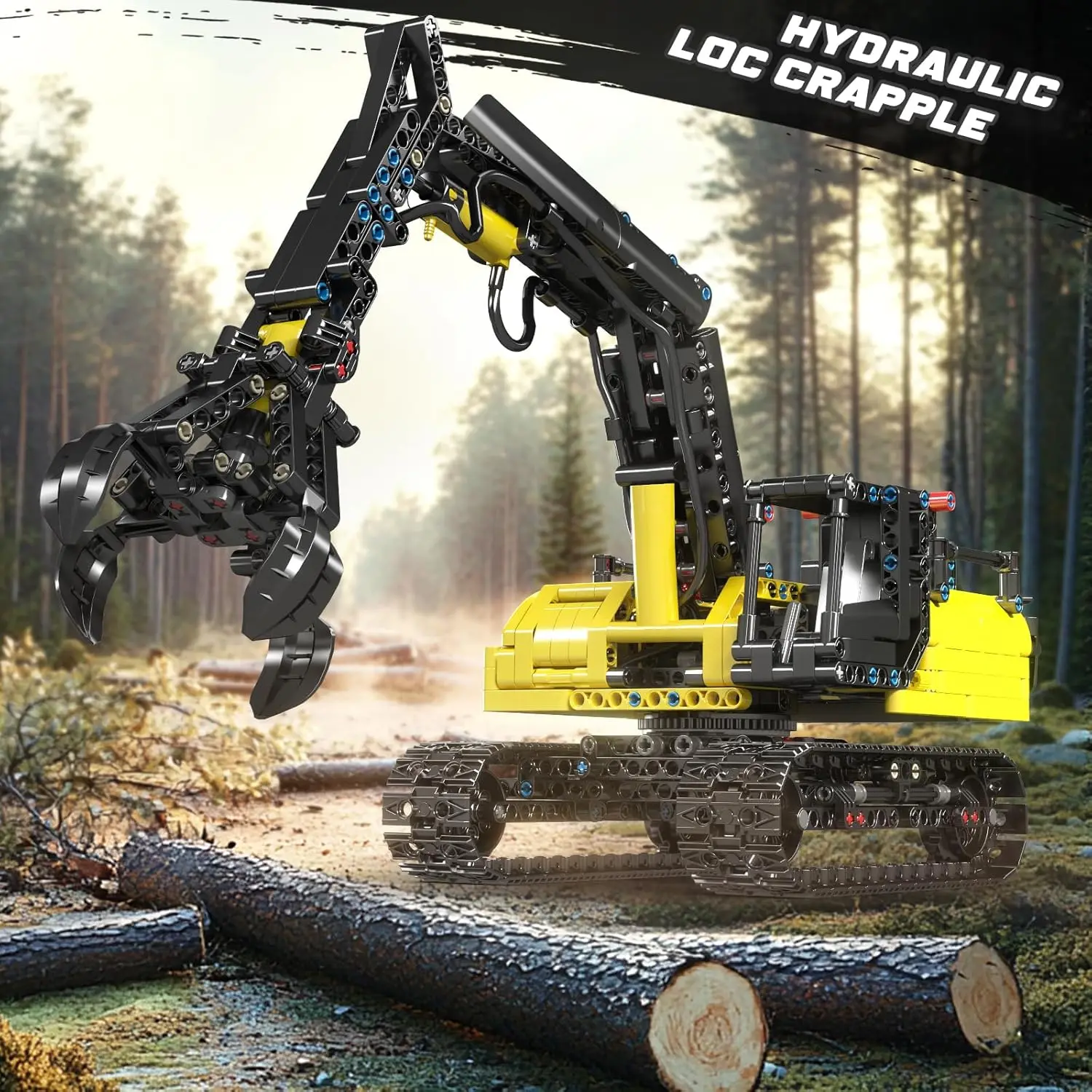 Mould King 17077 Hydraulischer Holzgriffper-Modellbausatz – Baustaruck mit Luftpumpe, Materialhandler, STEM-Spielzeug für Kinder