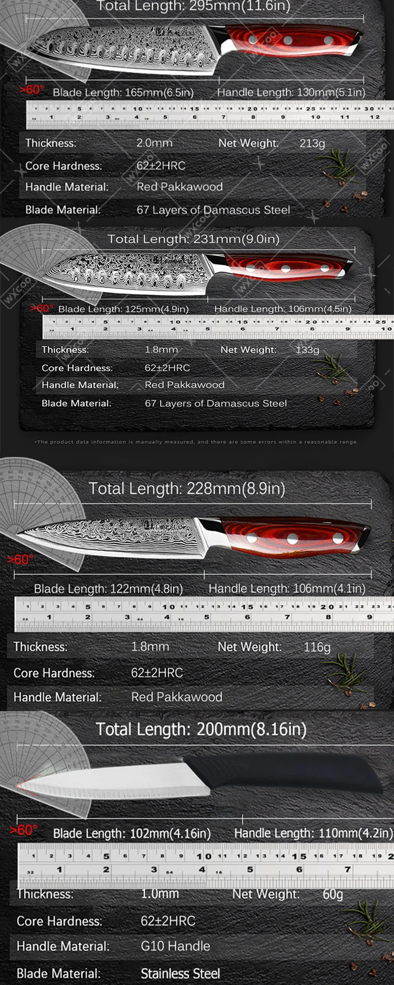 Japanese Knife - WXCOO Damaszener Stahl Kochmesser Zuverlässiges Handgeschmiedetes