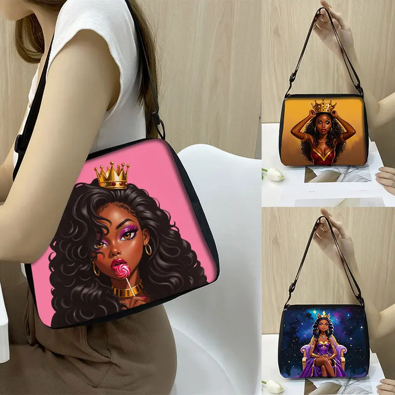 Black Women with Crown Shoulder Bag Afro Ladies Messenger Bags Fashion Handbag Crossbody Bags for Travel Phone Wallet Holder