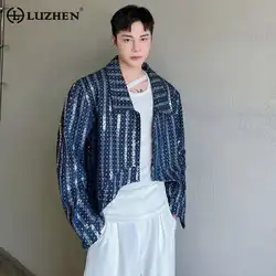 LUZHEN Denim Sequin Jacket Men's Short Coat Top 2025 Male Cardigan Fashion Long Sleeve Lapel Temperament Luxury Outerwear 87bf4e