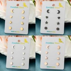 4Pairs/Lot Tragus Piercing Earring Ladies Simple Star Star Geometric Hypoallergenic Stainless Steel Cartilage Stud Earrings