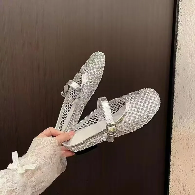 

Женские плетеные тапочки на высоком каблуке с сетчатой платформой, сандалии на полой подошве, повседневная обувь без каблуков, женские летние модные пляжные лоферы 2023 года, шлепанцы, платье