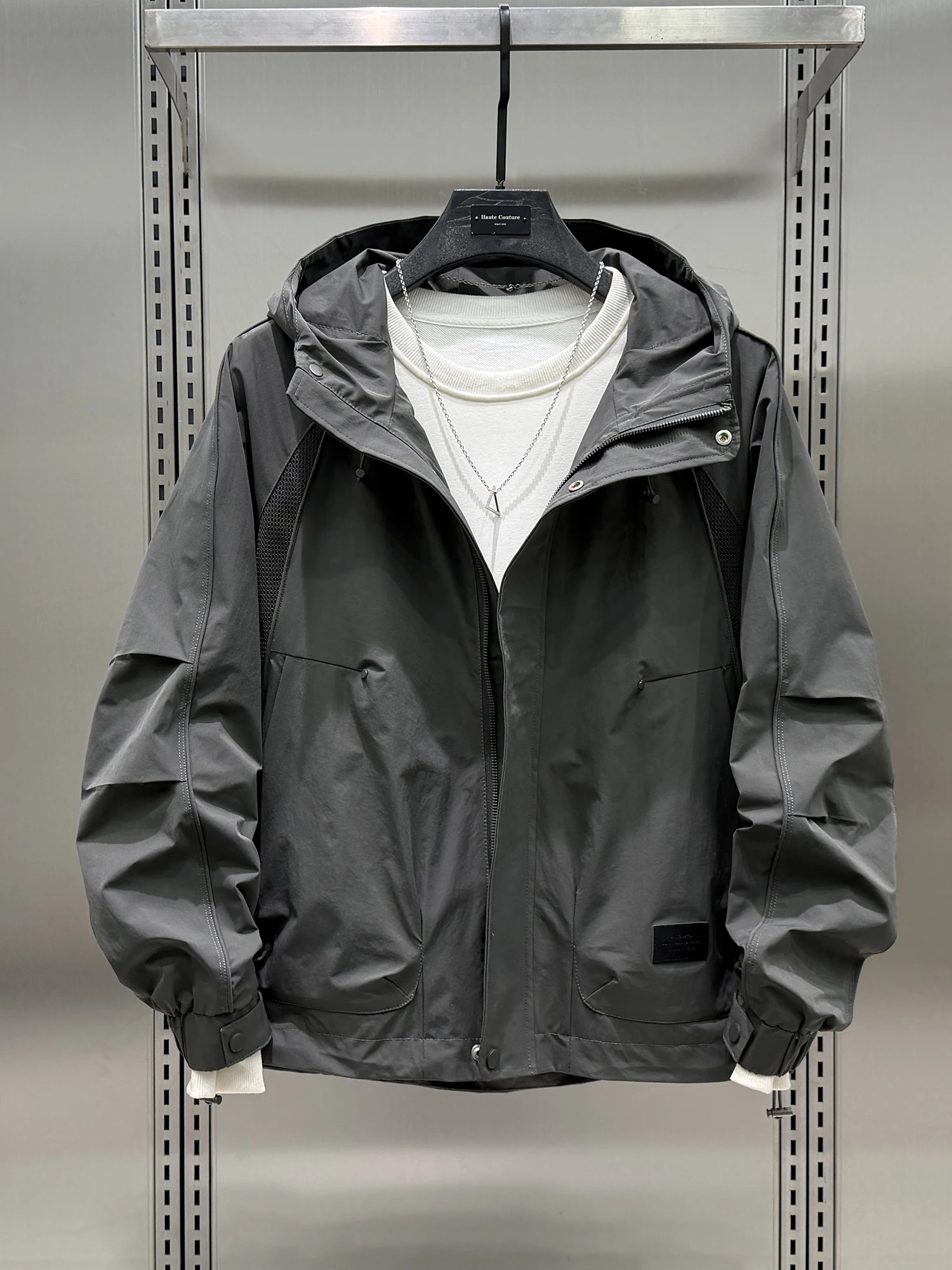 

American Workwear Sle Hooded Jaet Men's Loose Casual Deep ey Spring New Arrival Outdoor Windproof Long Sve Coat