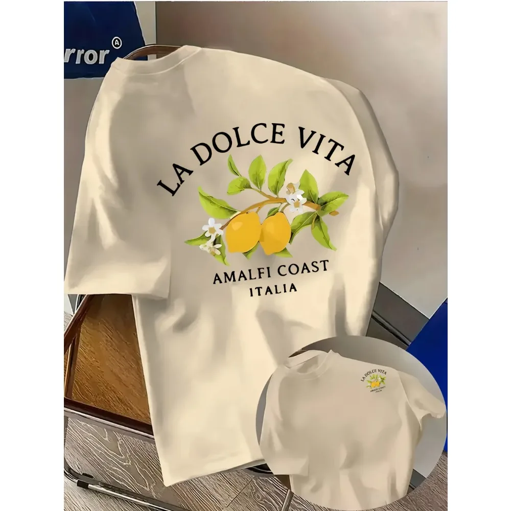 Amalfi Coast Lemon Branch Print with La Dolce Vita Text on 100 Cotton Mens T Shirt Great for Summer Oversized T Shirt Streetwear