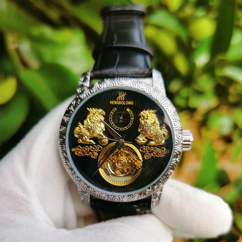 Carved Tourbillon Watch Double Qilin Tourbillon Machinery Luxury Wholesale Business Wristwatch Men Watch