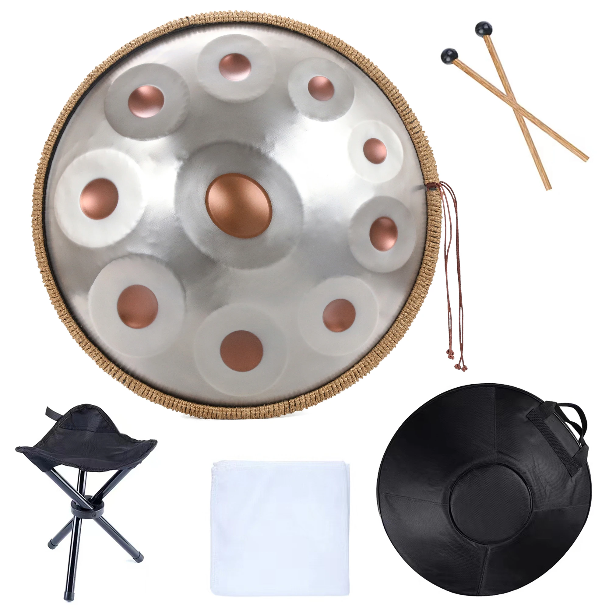 Handpan 22 Inci 432HZ D Minor 9 10 12 Catatan 440HZ Nitrida Pantam Drum Panci Tangan Baja Tahan Karat untuk Meditasi Pemula Yoga