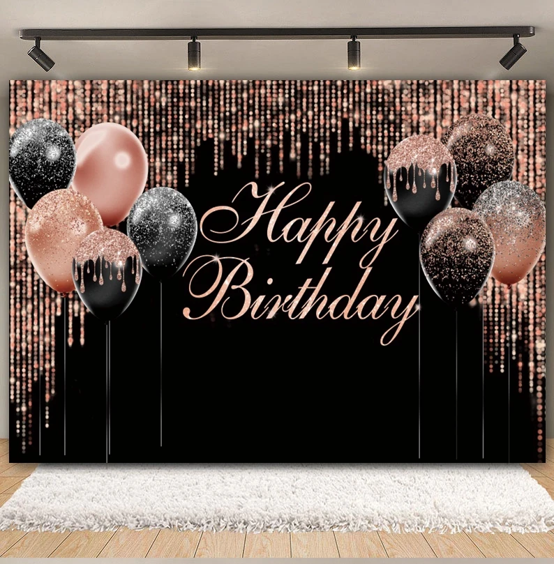 Sfondo di compleanno con palloncino glitterato in oro rosa donne ragazze 16th 18th Birthday Party Cake Smash Photography Background Photo Studio