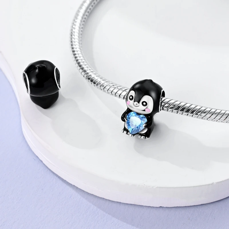 925 Sterling Silver Skiing Penguin Charm Bead Fit Original 925 Bracelet Pendant Beads for Women Fine Jewelry Gift Making