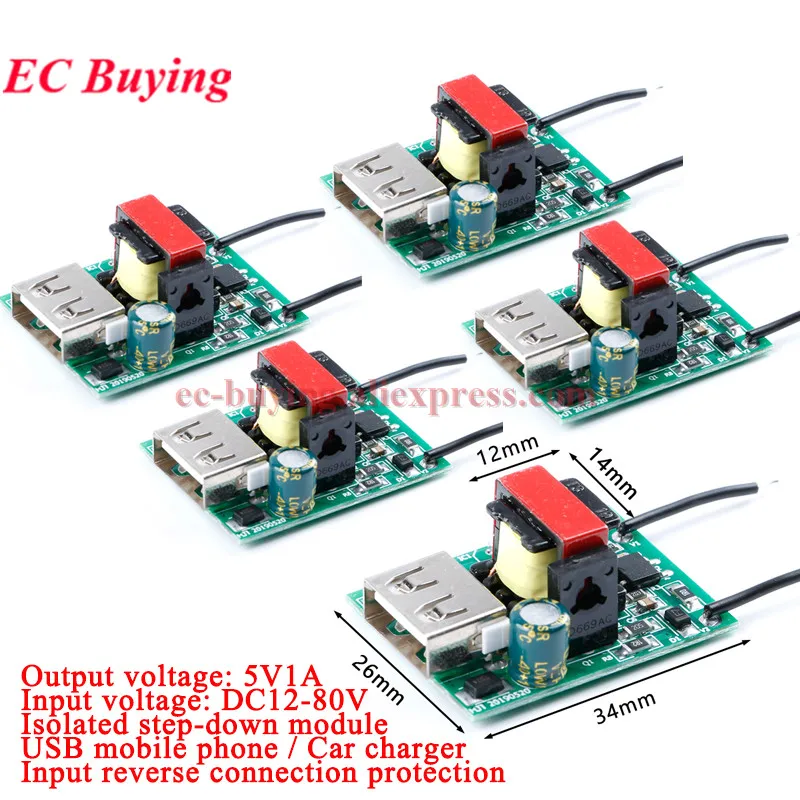 1pc-5Pcs USB Konverter Stabilisator DC-DC Buck Step Down Power Modul 12V 24V 36V 48V 72V zu 5V 1A USB Galvanische Isolierte Board