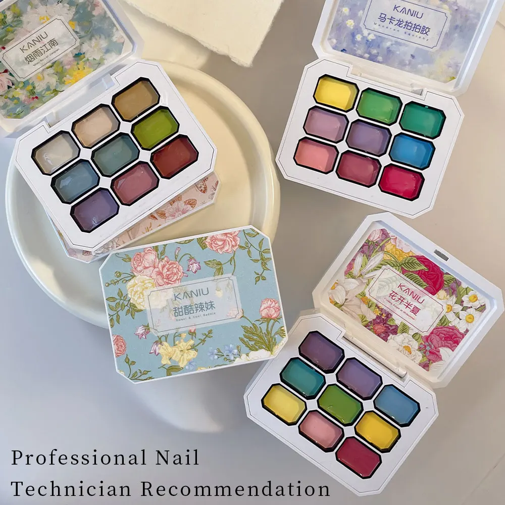 Rejillas de 9 colores 2025, textura de Color en polvo para uñas, efecto degradado adhesivo duro duradero, alta saturación, popular regalo artístico para uñas DIY