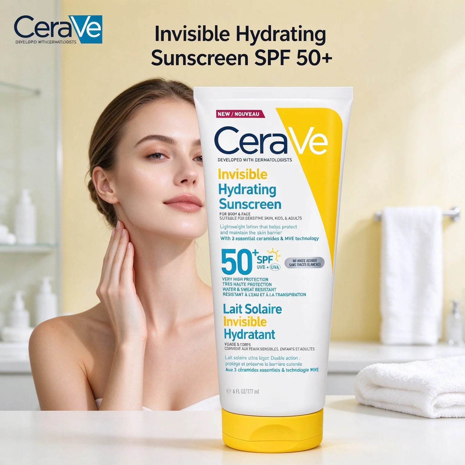 CeraVe Invisible Hydrating Sunscreen SPF50+ 6 FL OZ /177ml Ceramides Skin Barrier Protection Broad Spectrum UV Defense