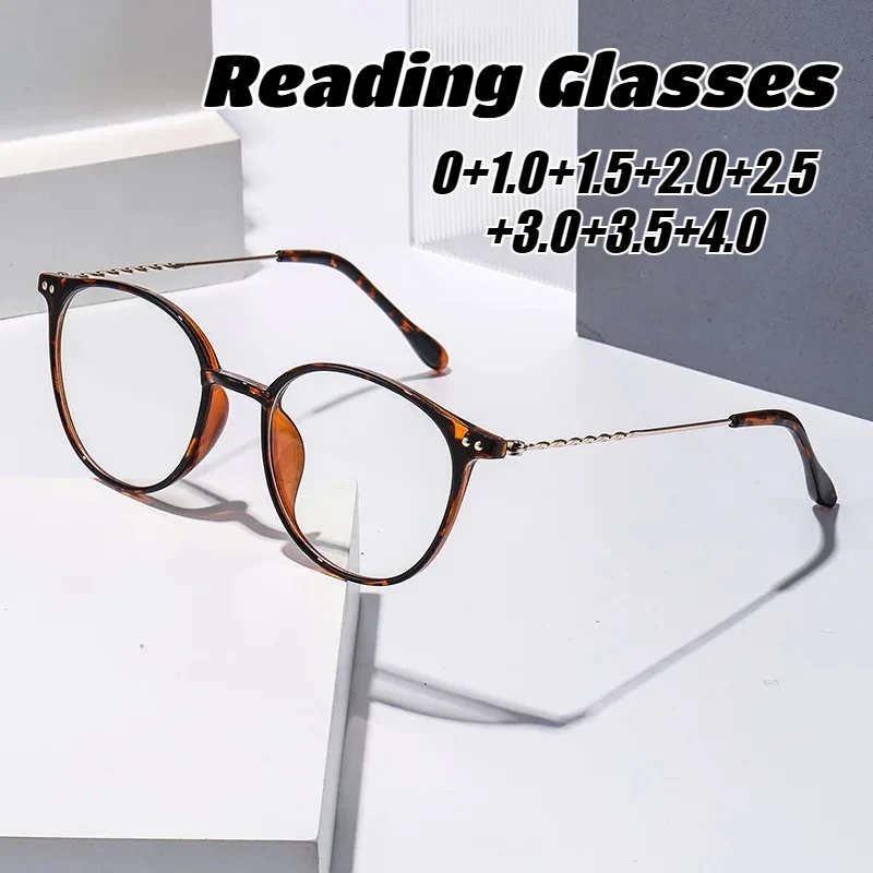 

Stylish Retro Round-Frame Blue Light Blocking Reading Glasses Fashionable High-Definition Reading Glasses for Men and Women +4.0