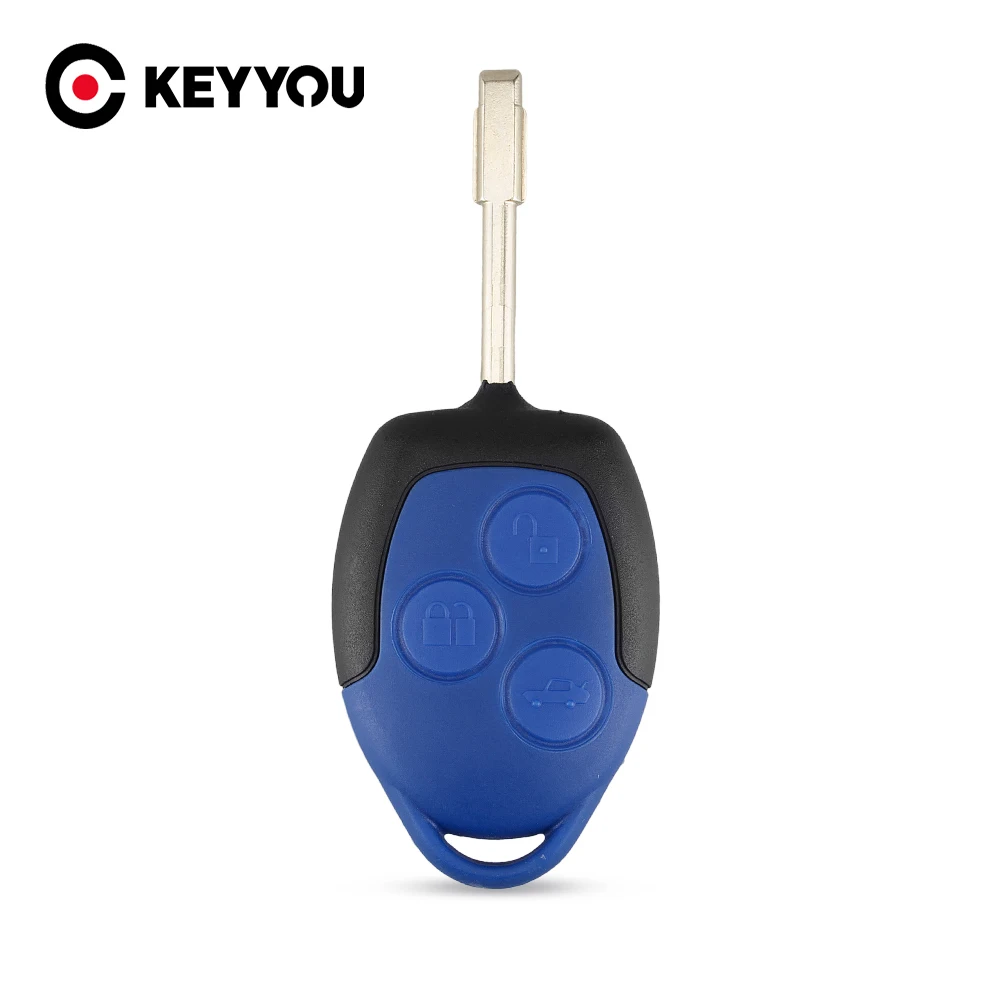 KEYYOU-carcasa de llave remota para Ford, 3 botones, Transit Connect Set, color azul, repuesto de carcasa