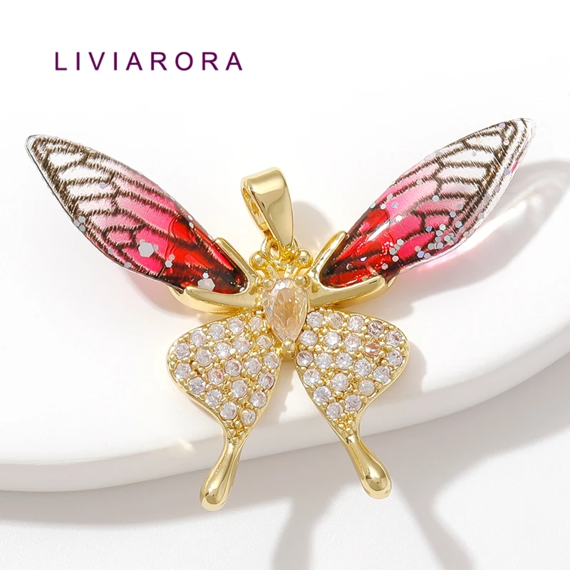 1/2Pcs 18K Gold Plated Brass Butterfly Pendant For Jewelry Making,Color Wings CZ Butterfly Charms For Necklace Making Materials