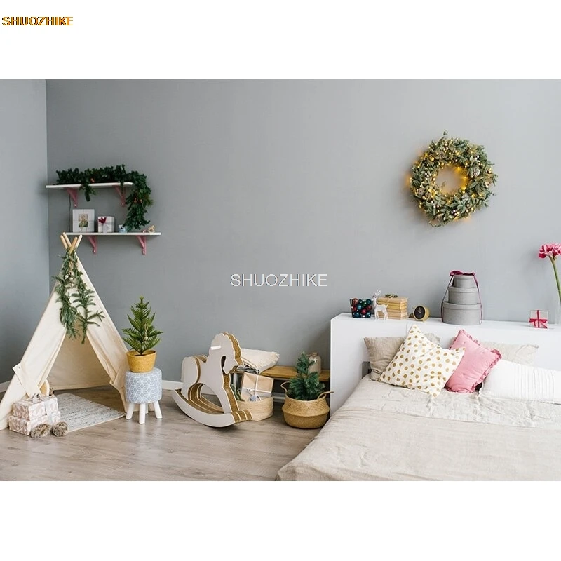 Shuozhike-屋内クリスマステーマ写真背景、クリスマスツリー、ポートレート背景、写真スタジオ小道具、21519、HDY-02