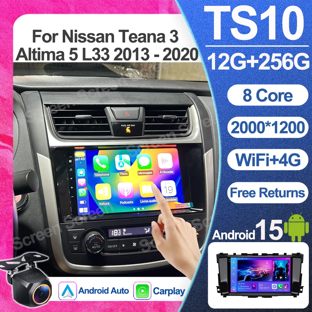 Radio para Auto Android 16 para Nissan Teana 3 Altima 5 L33 2013-2020, Navegación, Reproductor Multimedia, GPS, 5G Inalámbrico, Auto Carplay