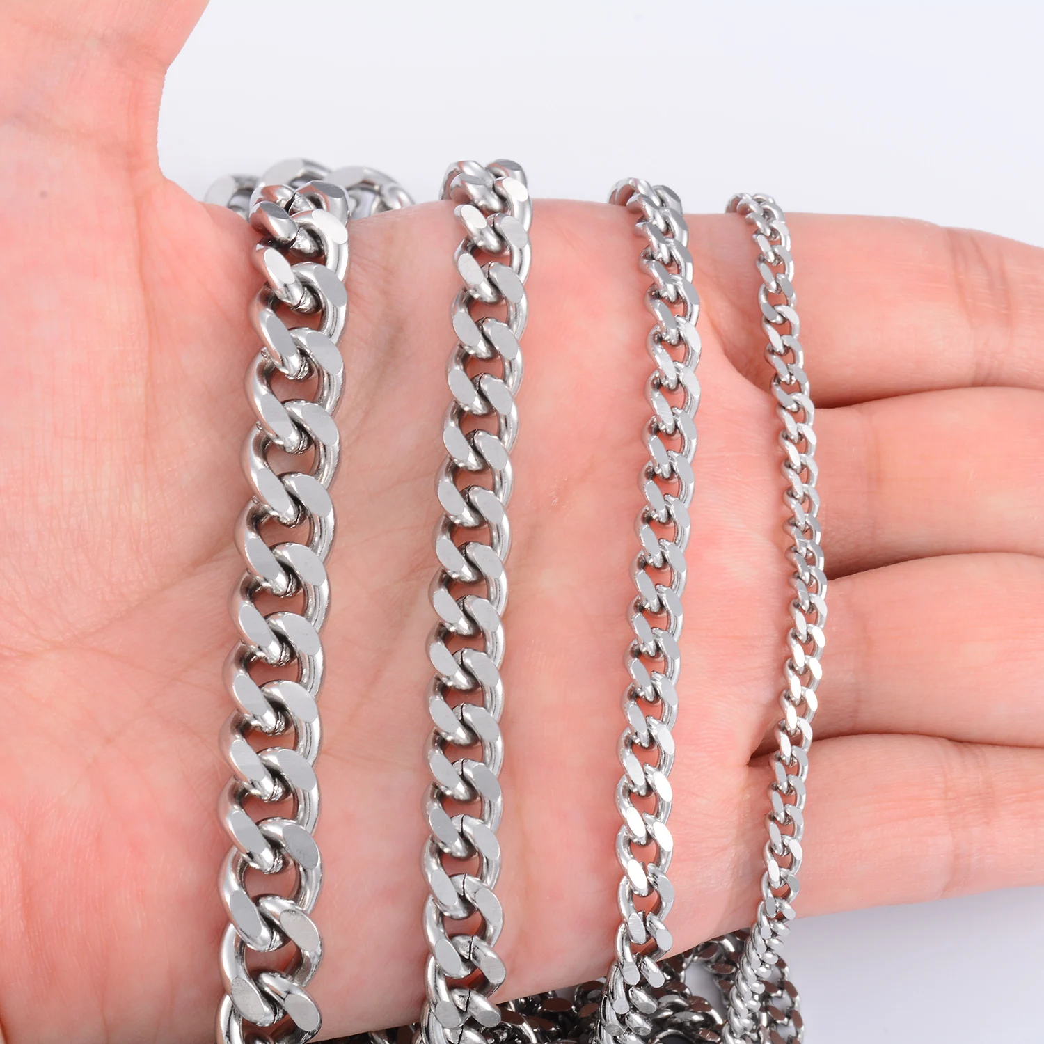 Yadreva 3-9MM Herren Edelstahl Kubanische Gliederkette Klassische Silberfarbene Halskette Rock and Roll Choker Massiver Metallschmuck – Detail 5