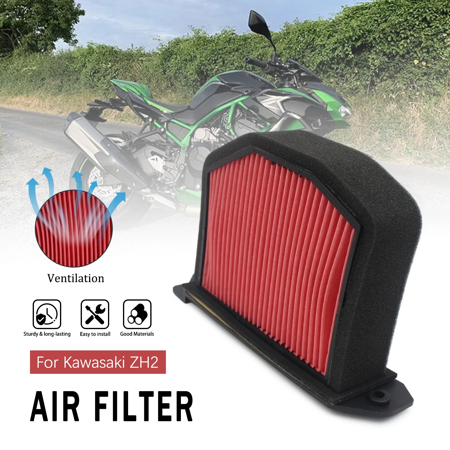 For Kawasaki ZH2 2020 2021 2022 2023 2024 2025 2026 Motorcycle Air Filter Element Intake Cleaner Engine Part 11013-0804