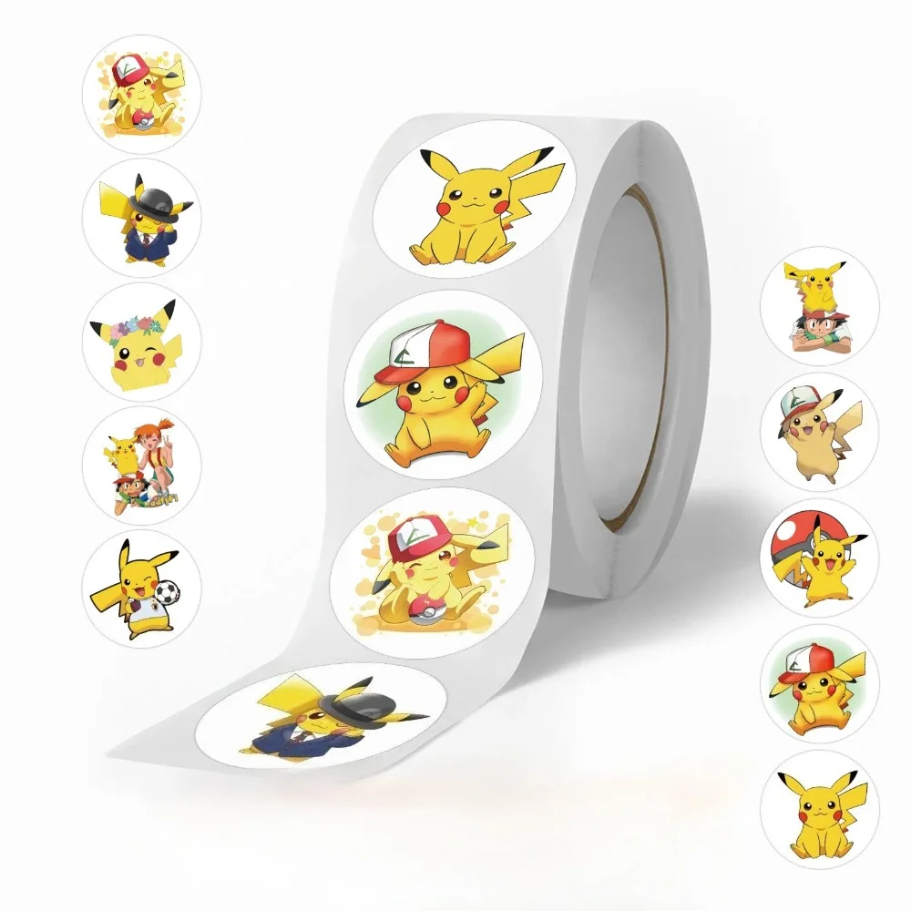 500pcs Pokemon Pikachu Sealing Stickers Cute Cartoon Anime Stickers Round Diy Decor Album Diary Label Graffiti