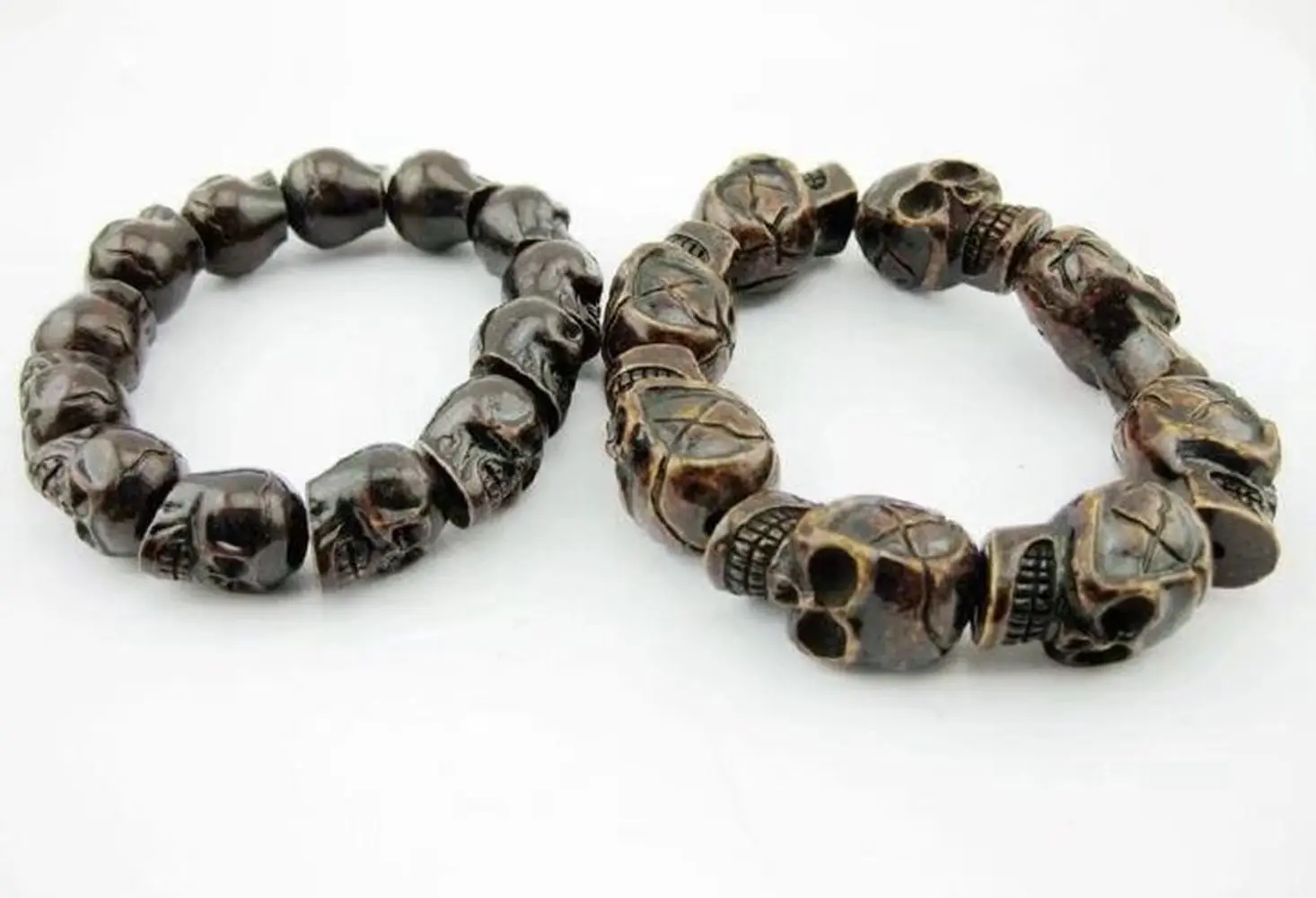 2 قطعة نحت الجمجمة الرجال سوار الحد الفن خمر أساور للرجل #1