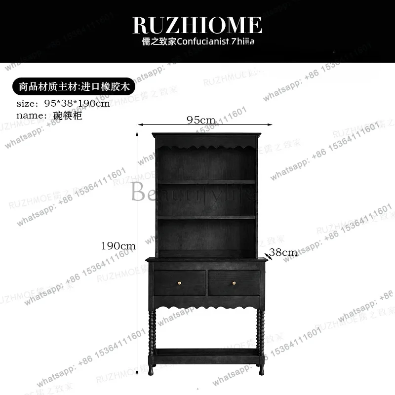 YJ American retro tableware cabinet solid wood dining side coffee cup shelf medieval display restaurant wall ceramic cabinet